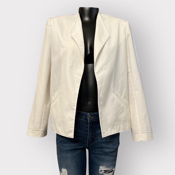 VINTAGE 70s 80s NEW Blazer Womens sz 12 Pockets Career Jacket White Minimalist - Picture 1 of 10